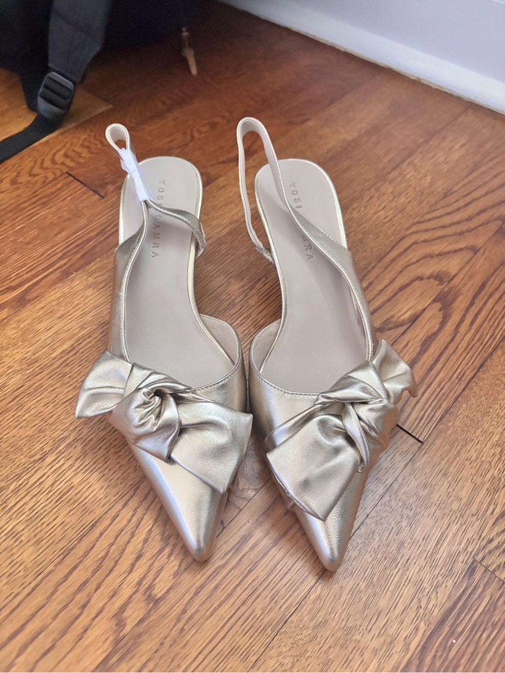 Yosi Samra Kaleigh Bow Heel in Gold Leather